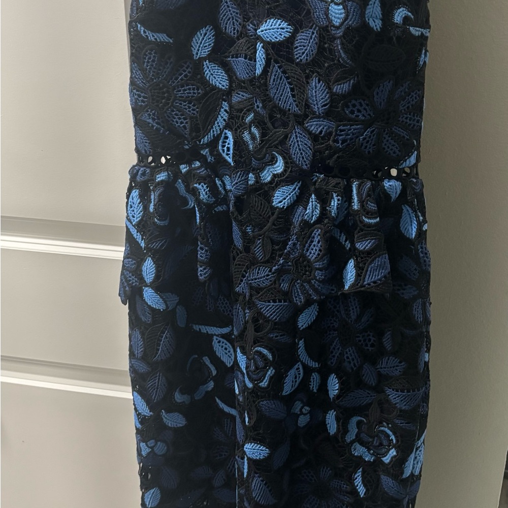 Elliatt Black Dress with Blue Floral Lace Accents